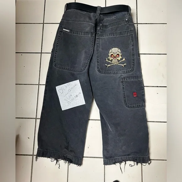 Old Navy Black Denim Shorts Jnco Crossbones 36